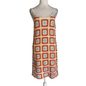 Willow & Wind Women’s Small Sleeveless Colorful Granny Square Crochet Mini Dress